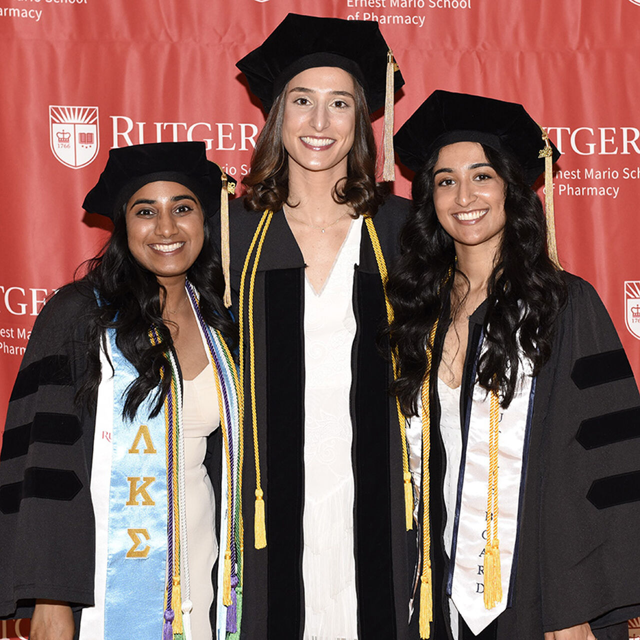 Three students in caps and gowns image number 0