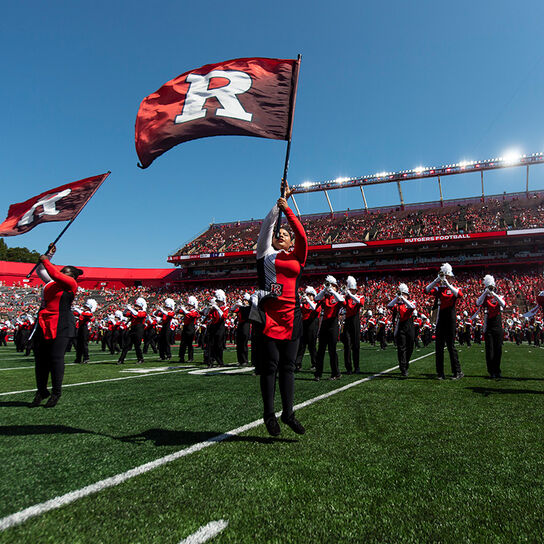 The Scarlet Knight Marching Band performing at Shi Stadium image number 0