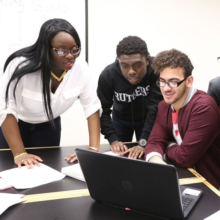 Students working in a classroom at Rutgers-Newark