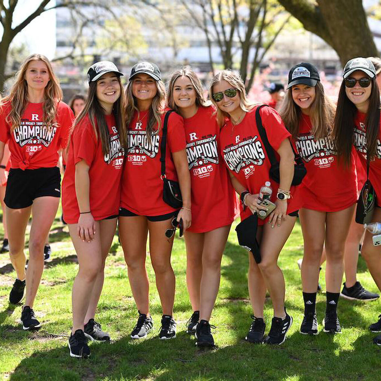 Rutgers Field Hockey players celebrating their Championship on the Old Queens lawn image number 0
